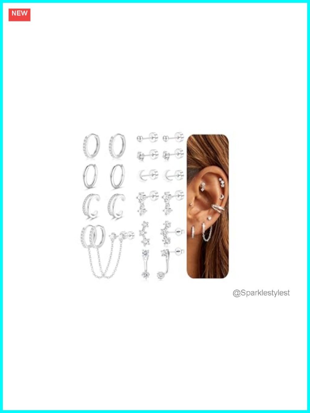 14K Gold Plated Hypoallergenic Cartilage Earring Set Flat Back Stud Hoops